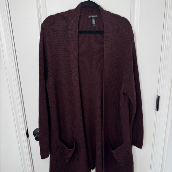 Eileen Fisher Sweaters - Eileen Fisher burgundy merino wool Open Front Cardigan XL